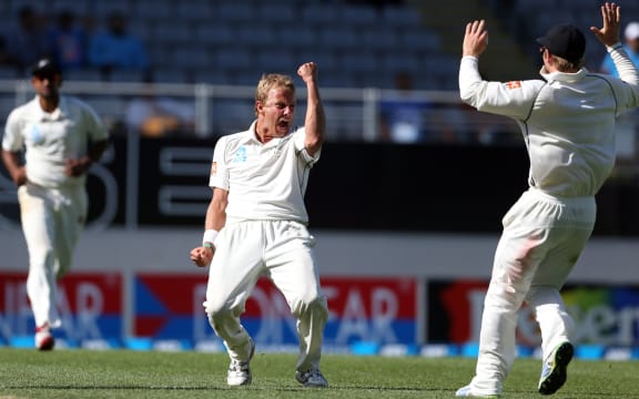 Neil Wagner (centre) claimed four wickets for 62 runs off 25 overs.