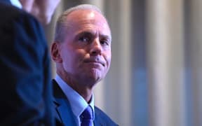 Former Boeing CEO chief executive Dennis Muilenburg speaks at the Economic Club of New York.