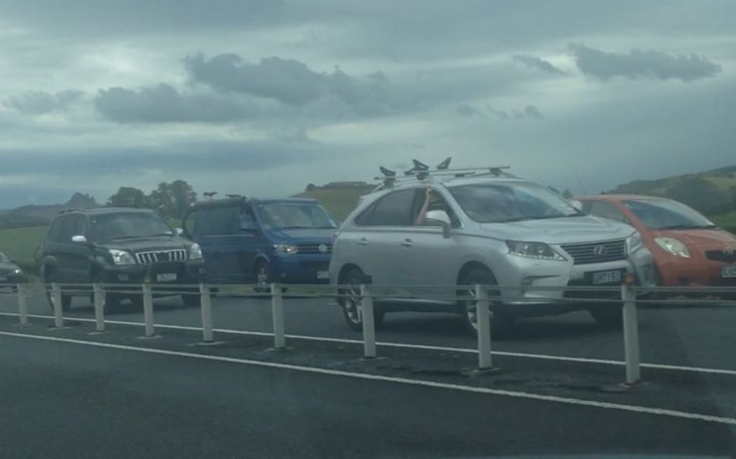 Traffic slows near Maramarua heading north to Auckland.