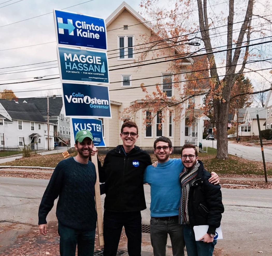 Former Aucklander Andrew Row (second from left) with other Havard Law School Democrats in Concord, New Hampshire.