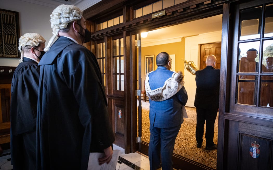 The newly elected Speaker Adrian Rurawhe attends Government House for confirmation from the Governor General