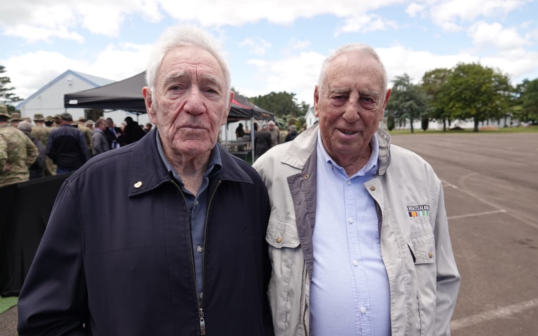 Patrick Nolan and Allan Cameron met almost 60 years ago when they were in 16th Field Regiment. They remain close mates RNZ/Jimmy Ellingham