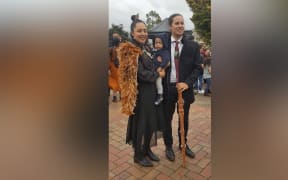 Piripi Winiata with his tiripou (a traditional Māori walking stick)