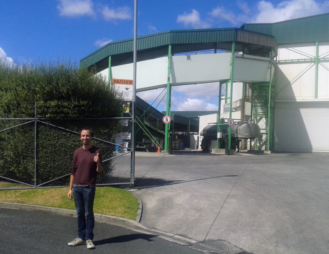 Hamish Parkinson outside Greenlea Premier Meats: Cows go in...