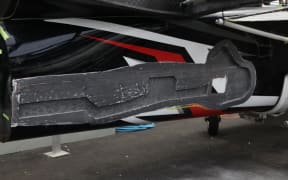 Damage to Team New Zealand's catamaran caused by the collision with British syndicate B.A.R