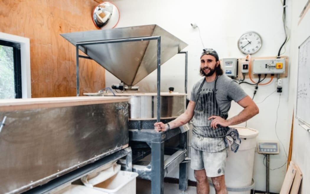 Sam Forbes at the Shelly Bay Baker Flour mill