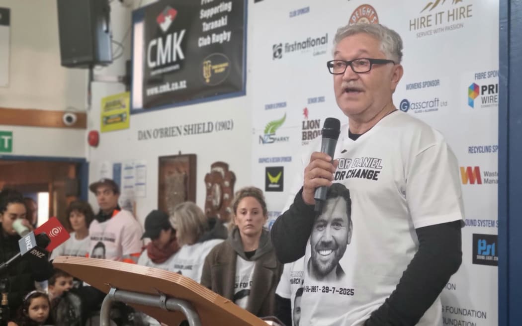 Dad Te Uraura Nganeko speaking of Daniel Nganeko at the coward punch rally in New Plymouth