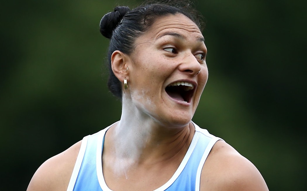 Valerie Adams reacts to her winning throw at the NZ track and field champs., 2016.