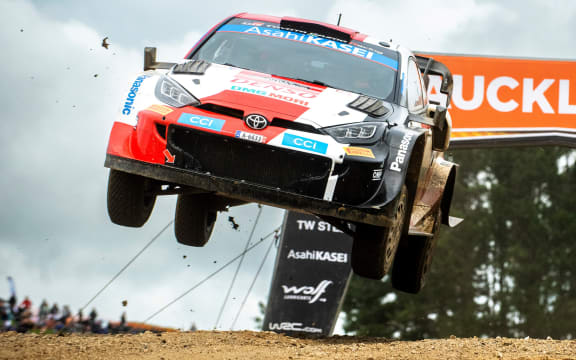 Kalle Rovanpera (FIN) Jonne Halttunen (FIN) of team Toyota Gazoo Racing are seen performing during the  World Rally Championship New Zealand in Auckland, New Zealand on 2, October // Jaanus Ree / Red Bull Content Pool // SI202210020107 // Usage for editorial use only //