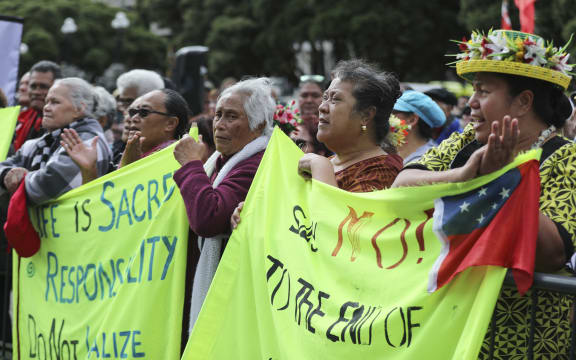 Protestors at the rally against the End of Life Choice Bill.
