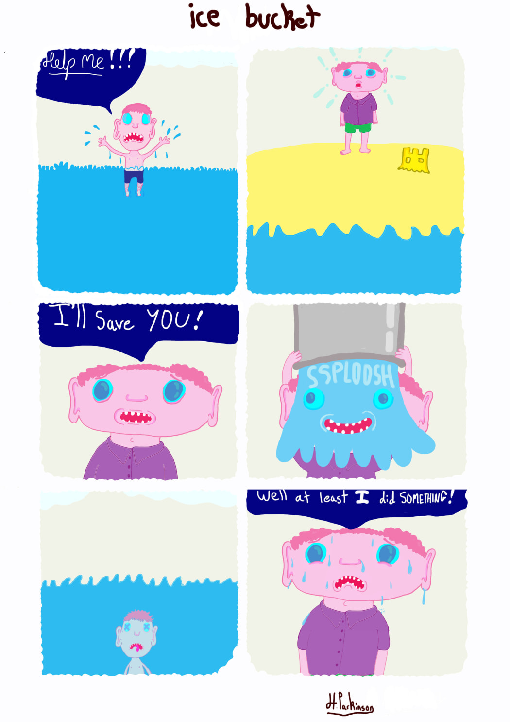 A cartoon illustrating the impotence of the ice bucket challenge as perceived by Hamish Parkinson