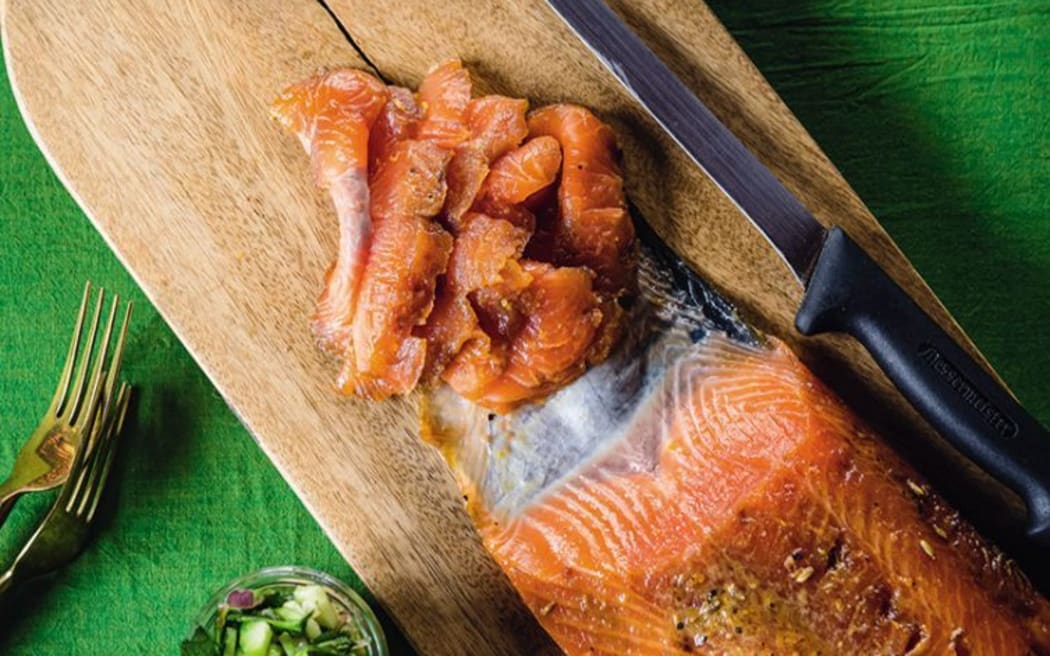 Treacle-cured Salmon with a Cucumber and Herb Salsa
