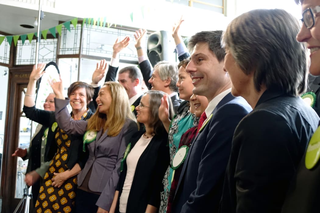 Green Party MPs and candidates at the party's election closing in Auckland.