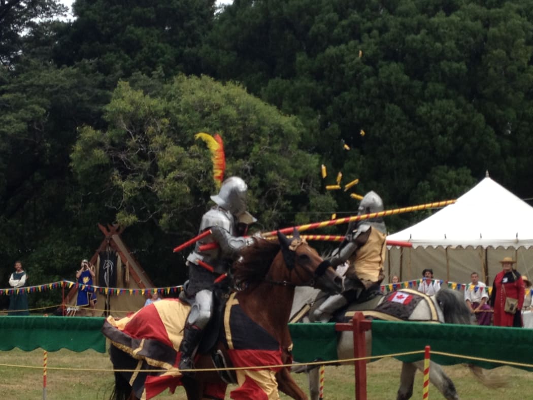 Jousters in action at the tournament in Upper Hutt.