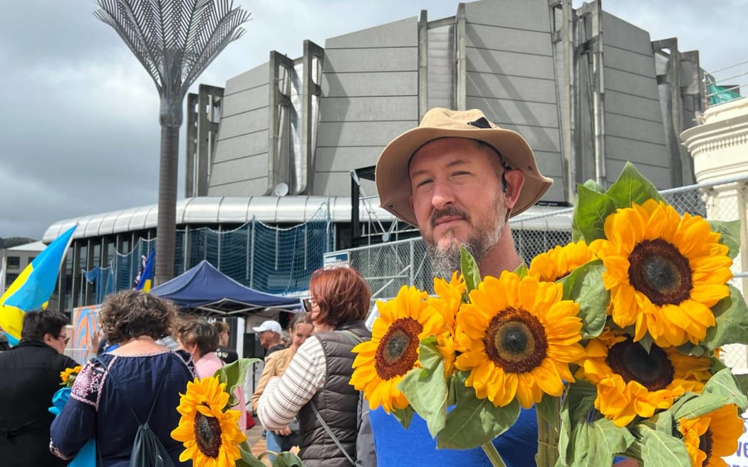 Ukraine supporters gather in Wellington to mark the second anniversary of Russia's invastion.