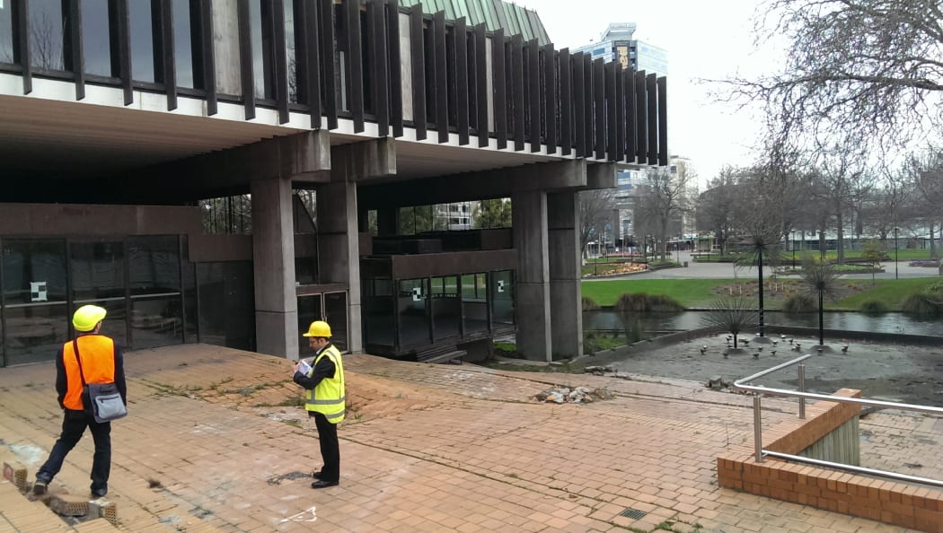 Exterior damage to the Christchurch town hall from the earthquakes.
