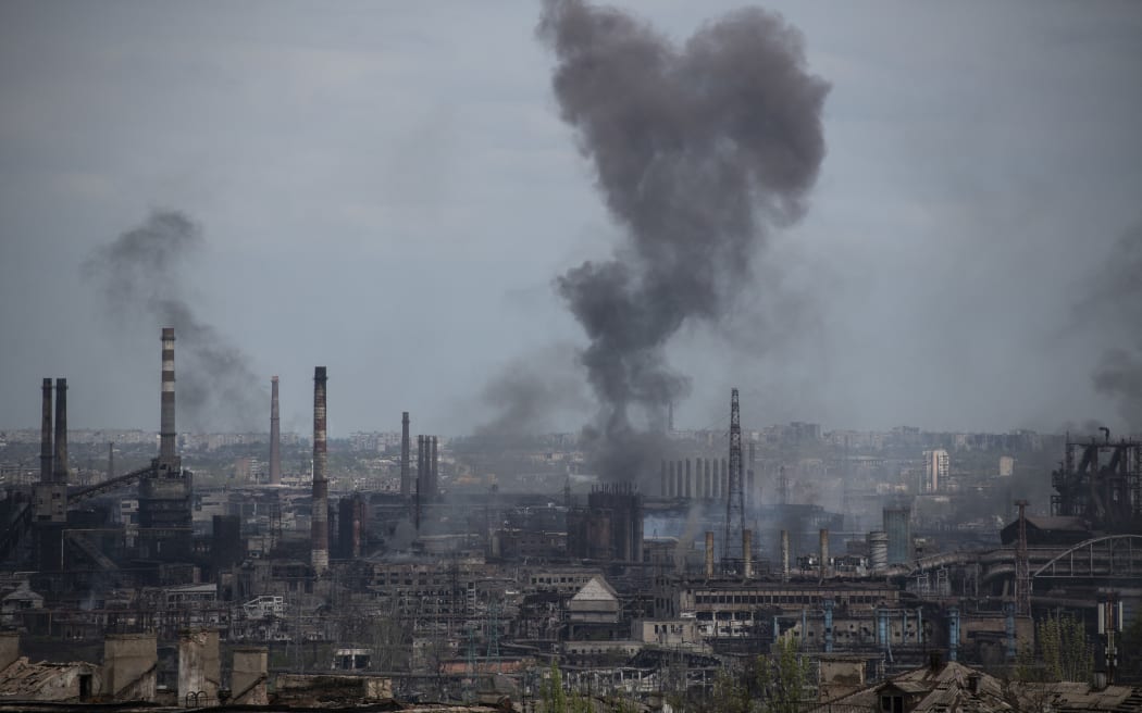 Smoke rises above a plant of Azovstal Iron and Steel Works, as Russia's military operation in Ukraine continues, in the city of Mariupol.