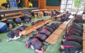Waimea Intermediate kids taking part in earthquake and tsunami drill ShakeOut.