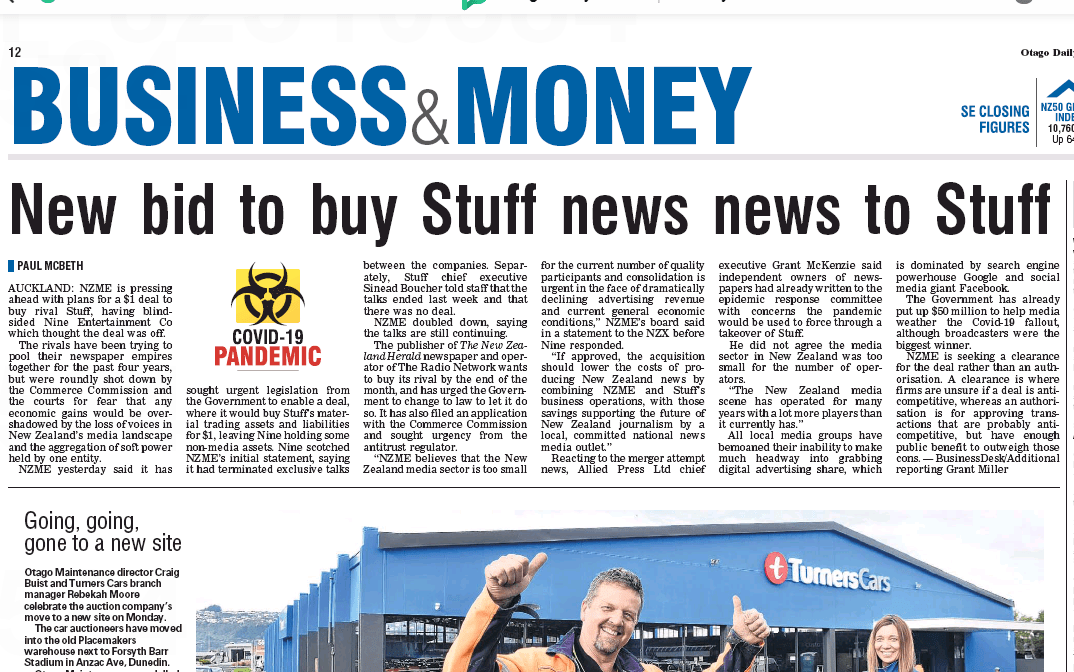 A jarring - but clever - headline from the ODT.