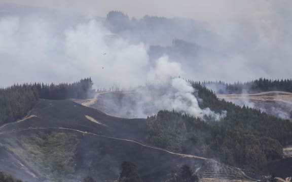 Nelson fire, aerial view over Eves Valley, Pidgeon Valley and Redwood Valley.