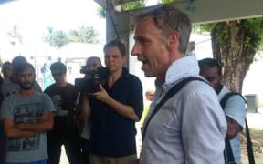 Senator Nick McKim and ABC reporters inside the Manus Island detention centre.