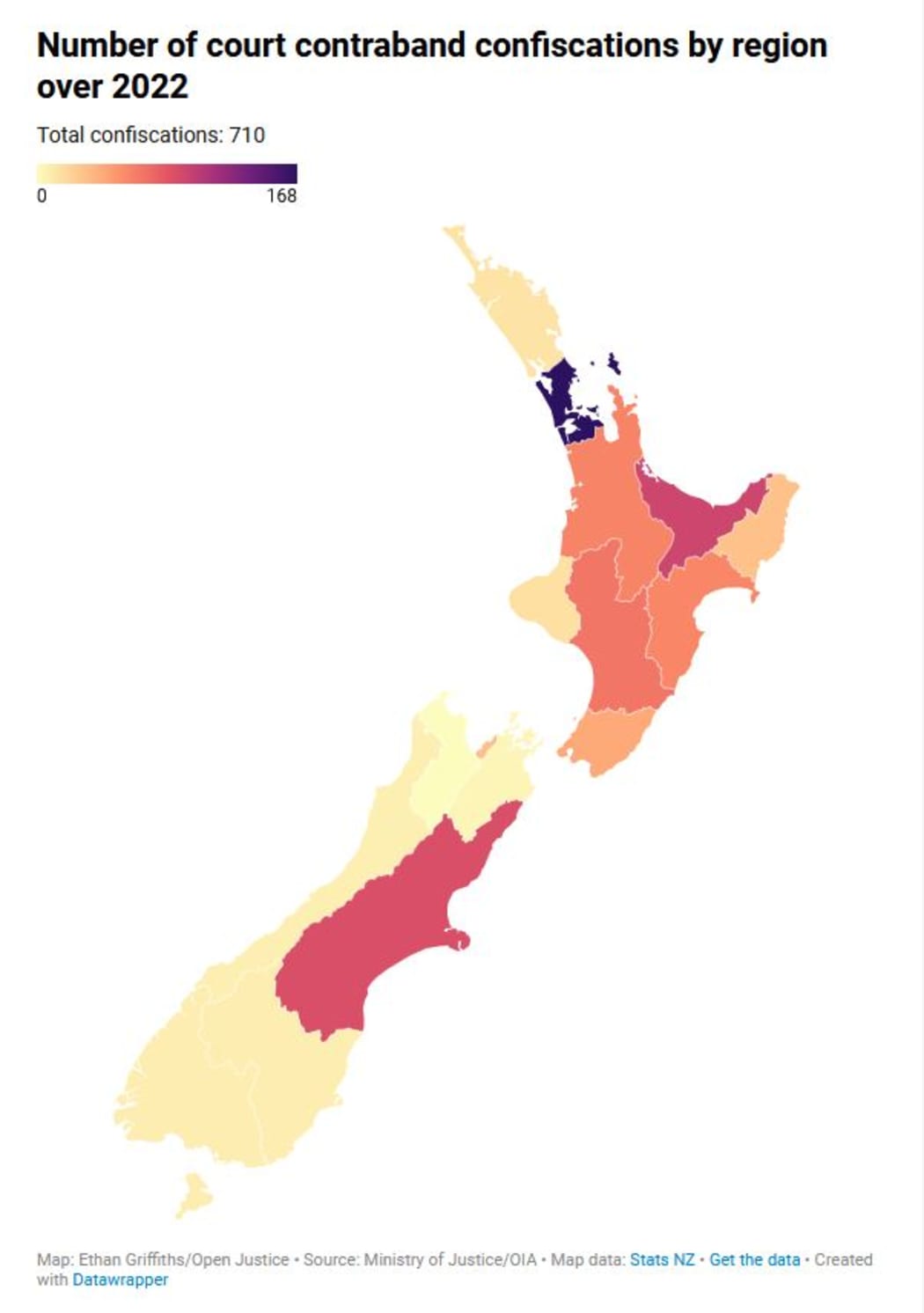 Number of court contraband confiscations by region over 2022