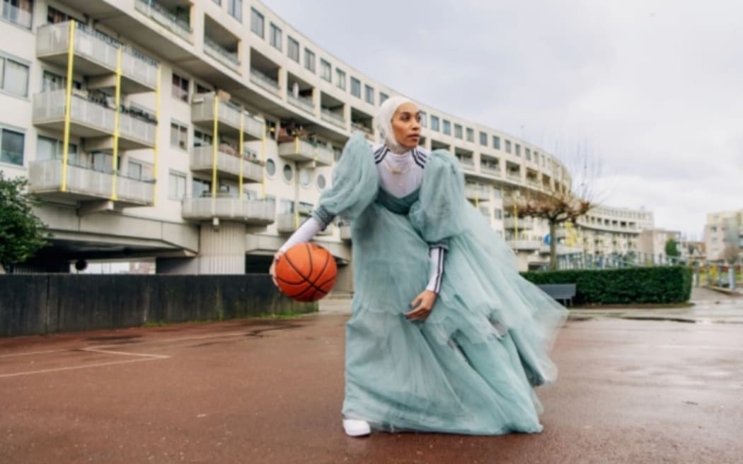 Basketball player Asma Elbadawi in a photoshoot for her sponsor Adidas