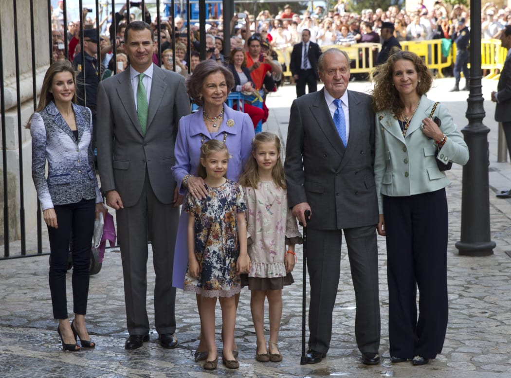 Members of the Spanish Royal Family in April, from left, Princess Letizia, Crown Prince Felipe, their daughters Sofia and Leonor, Queen Sofia, King Juan Carlos and Princess Elena.