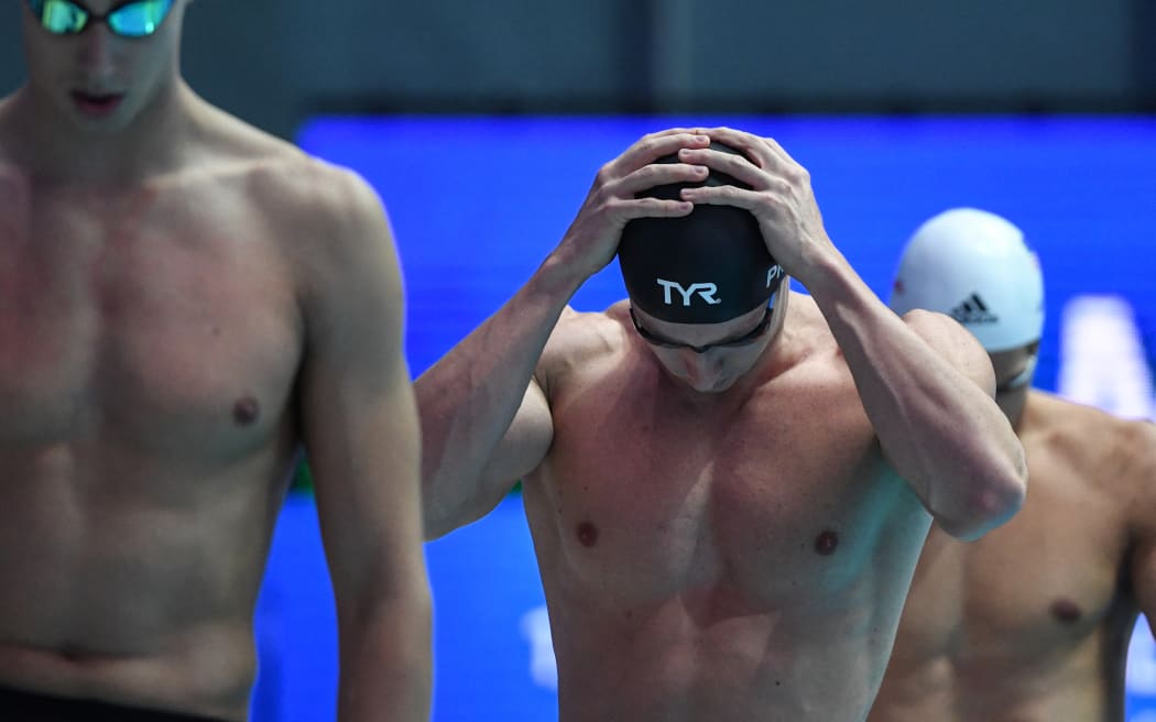 Britain's Benjamin Proud prepares to compete in a heat for the men's 50m freestyle event during the swimming competition at the 2019 World Championships at Nambu University Municipal Aquatics Center in Gwangju, South Korea, on July 26, 2019. (Photo by Manan VATSYAYANA / AFP)