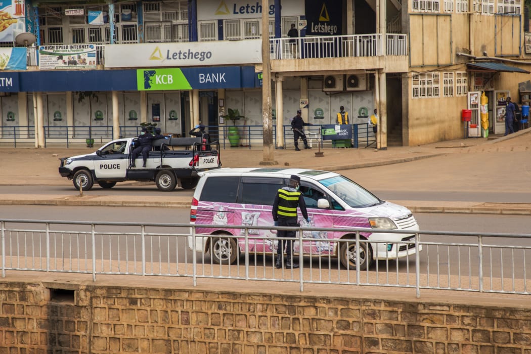 Police checking people out during lockdown in Kigali, Rwanda, April 2020.