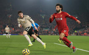 Liverpool's Mohamed Salah in action against Manchester United.