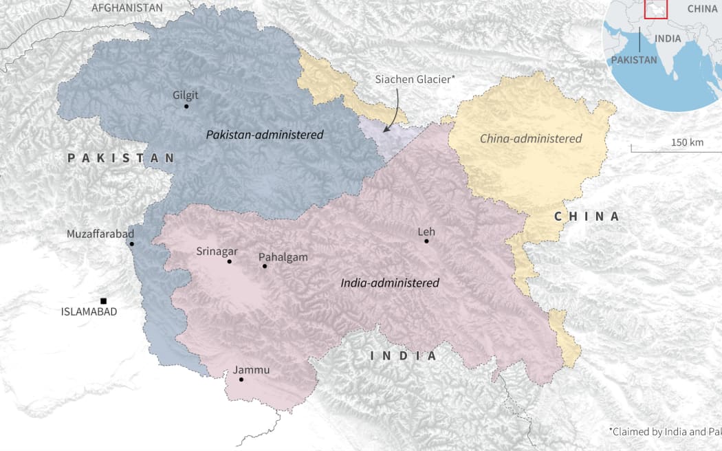 Map showing disputed parts of the Kashmir region.