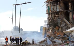 The smoking ruins of the CTV building two days after the 6.3 magnitude earthquake on 22 February 2011.