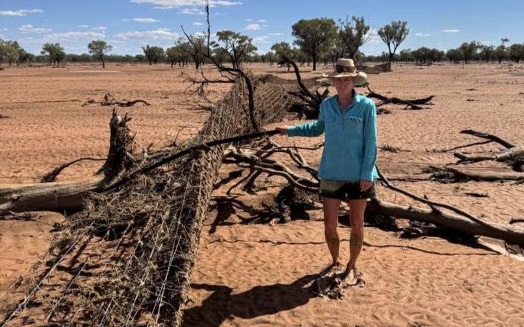 Kilometres of infrastructure on Louise Hoch's cattle station is damaged due to flooding in Western Queensland.  (Supplied: Louise Hoch)