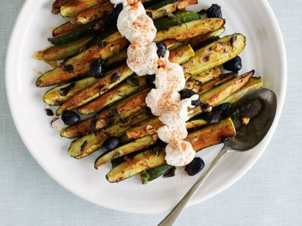 Smoky zucchini with fresh yoghurt curd