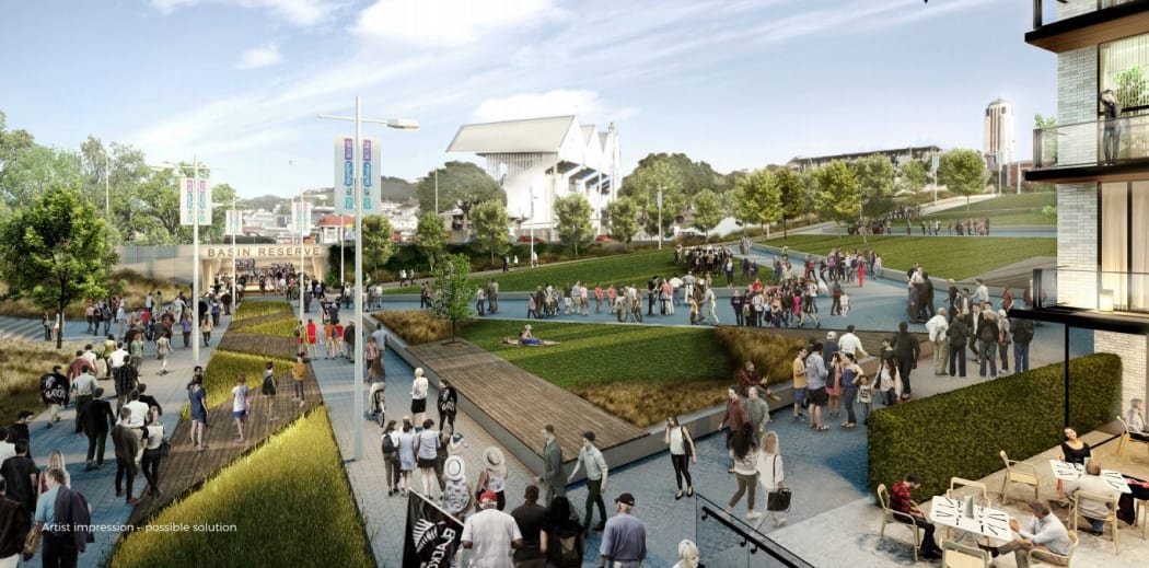An artist's impression of one possibility for traffic management near the Basin Reserve.