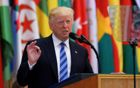 US President Donald Trump speaks during the Arabic Islamic American Summit at the King Abdulaziz Conference Center in Riyadh, Saudi Arabia.