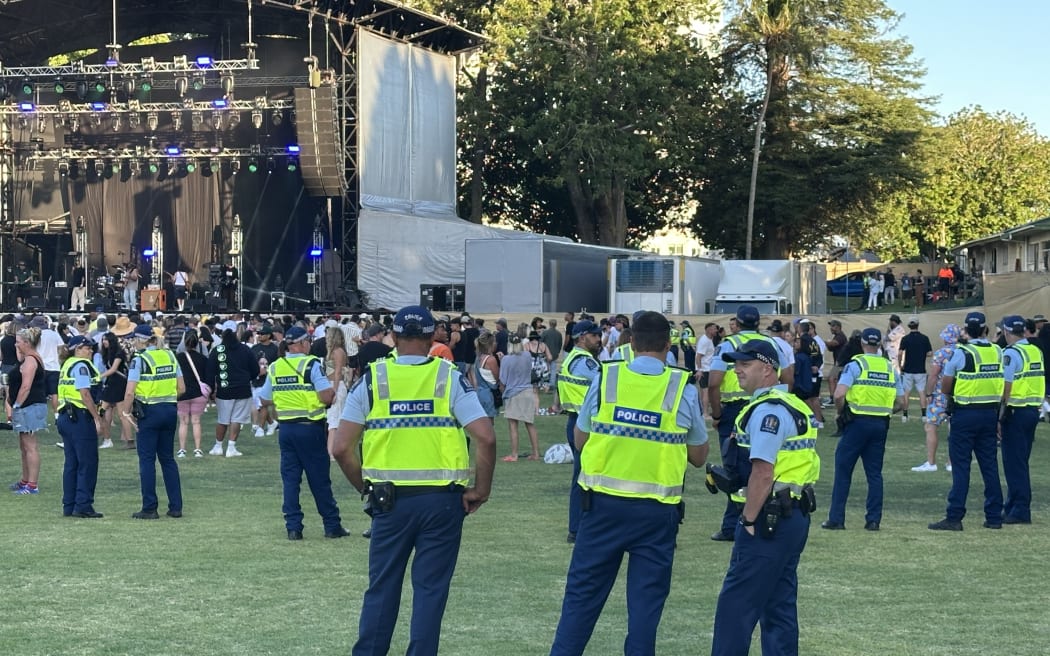 Police gather at Summer Haze in Tauranga.