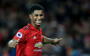 Manchester United's Marcus Rashford  celebrates.