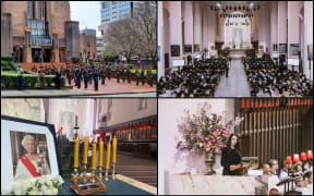 Collage of photos from the queen's state memorial service.