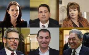 Top, from left: Jacinda Ardern, Simon Bridges, Clare Curran. Bottom, from left: Iain Lees-Gallowa, Jami-Lee Ross, Winston Peters