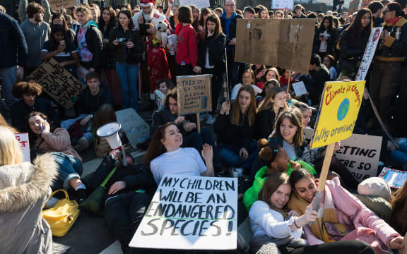 Students on strike in London over climate change.