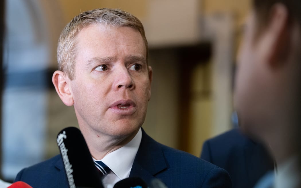 Prime Minister Chris Hipkins talks to journalists.
