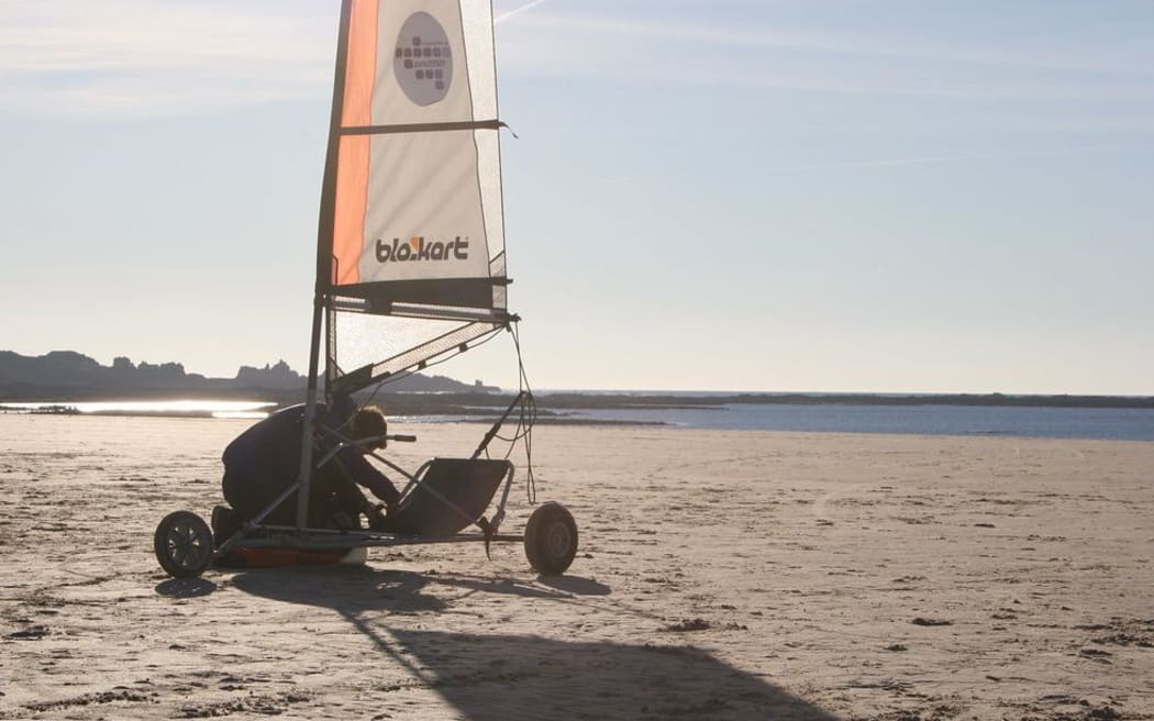 A Blo kart on a beach