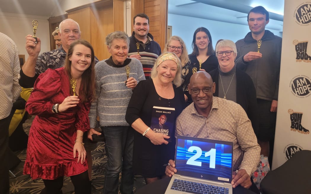Quiz winners the Mixed Nuts who defeated Shaun Wallace in the final Chase in New Plymouth on 8 July, 2024.