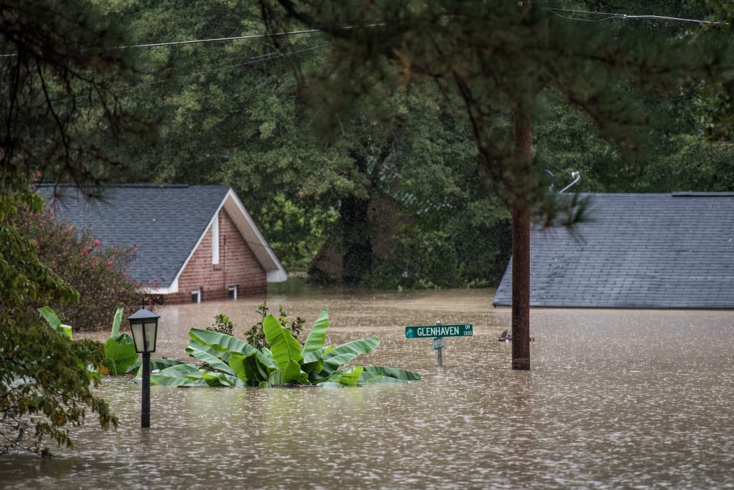 Homes are inundated by flood waters October 4, 2015 in Columbia, South Carolina.