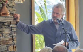 Actor Sam Neill speaks at the Wine not Mine event.