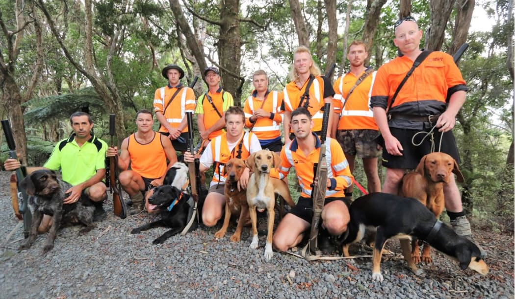 The team of professional hunters hunting goats in the Russell Forest.