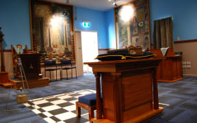 The altar stands proudly in the Freemasons new centre in Christchurch  
- the Canterbury Kilwinning Lodge.