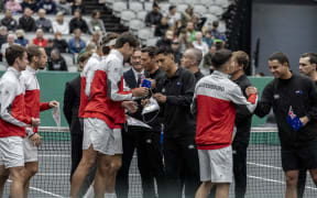 New Zealand tennis team greets Luxembourg ahead of the Davis Cup World Group II tied in Palmerston North, 14 September 2024.